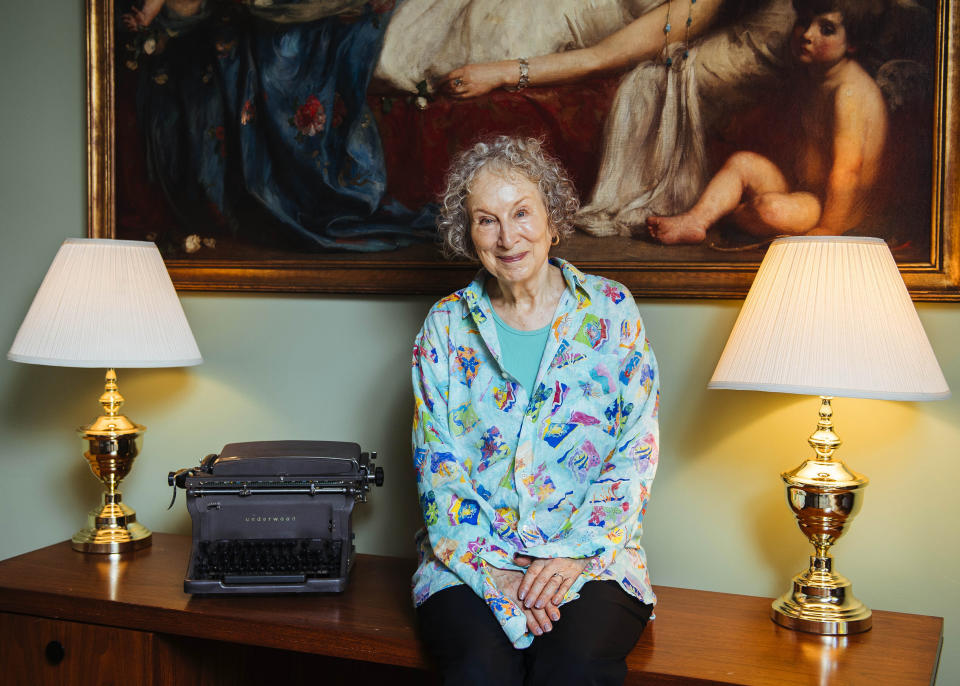 This Aug. 21, 2019 photo shows author Margaret Atwood posing for a portrait in Toronto, Canada. The longtime Toronto resident has written the year’s most anticipated novel, “The Testaments,” the sequel to her classic “The Handmaid’s Tale” and a Booker Prize finalist. In December, Atwood will be honored in New York by the Center for Fiction, which has given its first ever On Screen Award to her and to Hulu executives for the Emmy-winning adaptation of “The Handmaid’s Tale.” (Photo by Arthur Mola/Invision/AP)