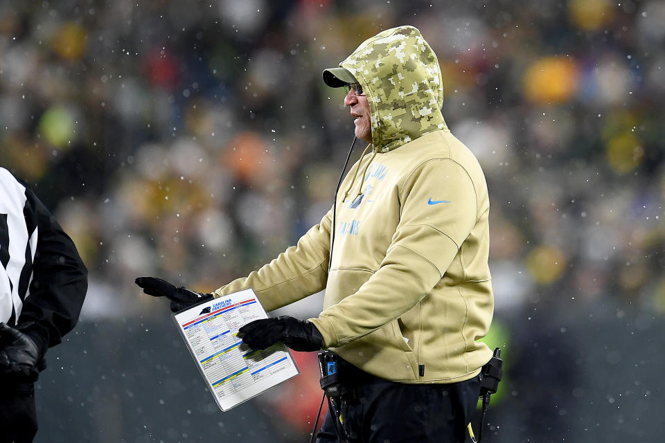 Panthers head coach Ron Rivera made a fascinating call against the Green Bay Packers — and ultimately the right one at the time. (Photo by Stacy Revere/Getty Images)