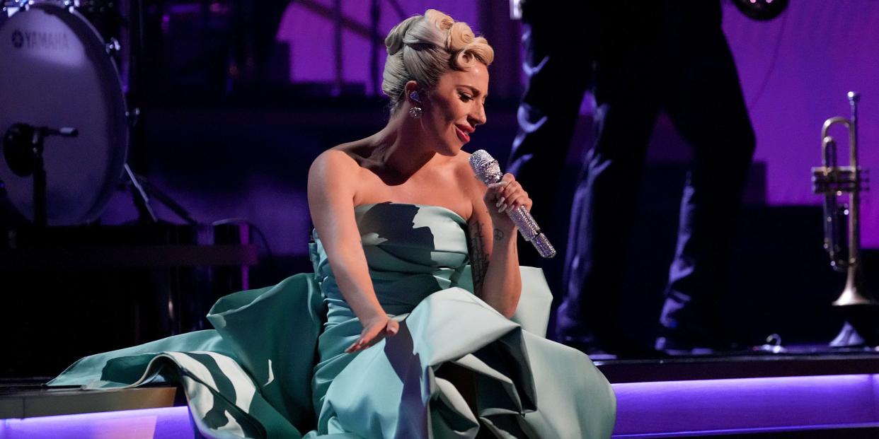 Lady Gaga performs at the 2022 Grammy awards