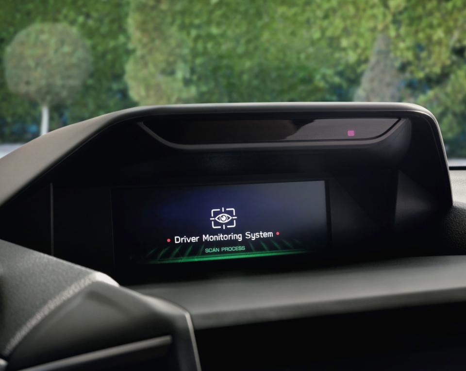 A message from the facial recognition system in a 2019 Subaru Forester. The infrared camera that monitors drivers is behind the glass screen.