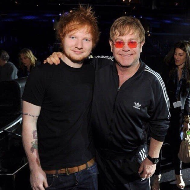 Backstage at the Grammys 2013: Ed Sheeran performed a duet with Elton John at the Grammys. He tweeted this photo of the pair in rehearsals before the live performance. Copyright [Ed Sheeran]