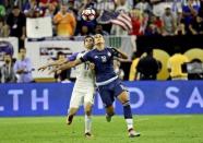 Jun 21, 2016; Houston, TX, USA; Argentina forward Erik Lamela (18) and United States midfielder Christian Pulisic (17) battle for the ball during the second half in the semifinals of the 2016 Copa America Centenario soccer tournament at NRG Stadium. Mandatory Credit: Kevin Jairaj-USA TODAY Sports