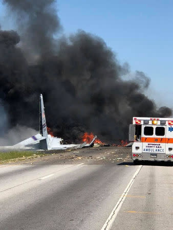 The site of a military plane crash is seen in Savannah, Georgia. JAMES LAVINE/via REUTERS