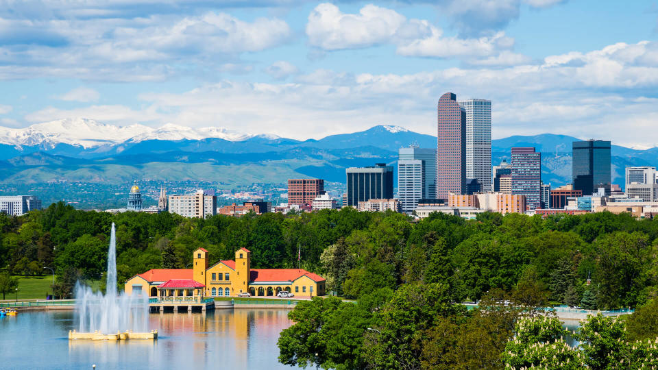 Denver Colorado downtown with City Park.