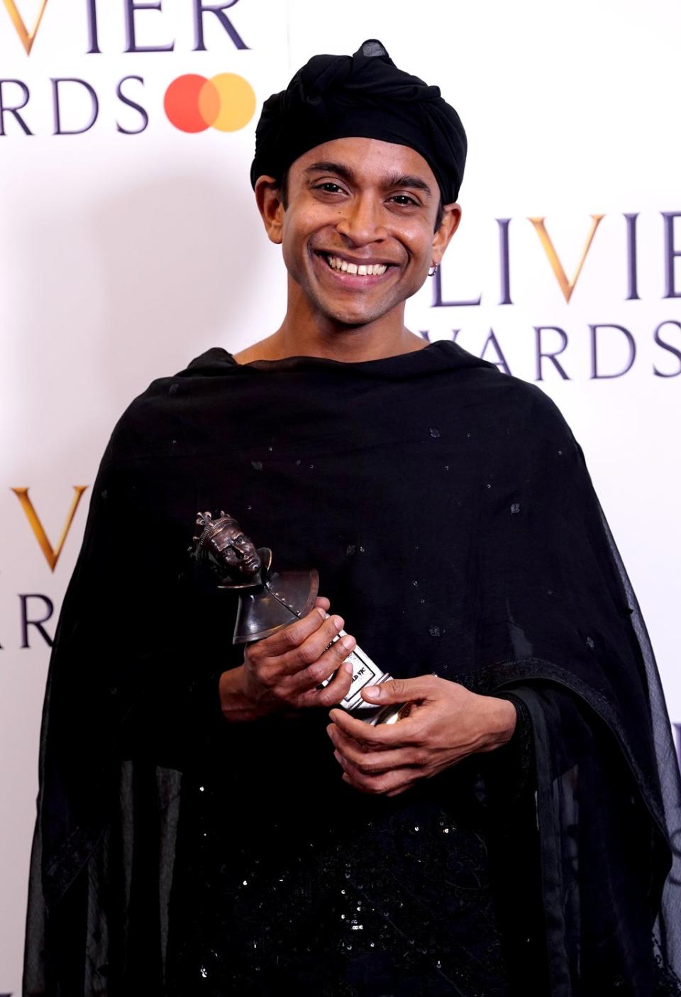 Hiran Abeysekera won the best actor award for Life Of Pi at the 2022 Olivier Awards (Ian West/PA) (PA Wire)