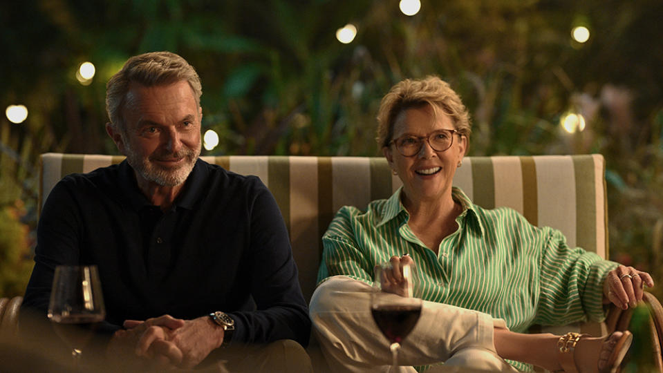 APPLES NEVER FALL -- "Amy" Episode 103 -- Pictured: (l-r) Sam Neill as Stan, Annette Bening as Joy -- (Photo by: Jasin Boland/PEACOCK)