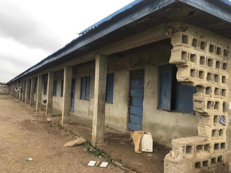 The Bethel Baptist High School hostel for males is seen following an attack by gunmen in Damishi Kaduna, Nigeria, Tuesday July 6, 2021. Dozens of students were abducted Monday by armed bandits at Bethel Baptist High School in Damishi town of Chikun Local Government Area in Kaduna State in northern Nigeria. Bandits stormed the school early Monday, around 2 a.m., shooting sporadically as they kidnapped the students, said police spokesman Mohammed Jalije. (AP Photo)