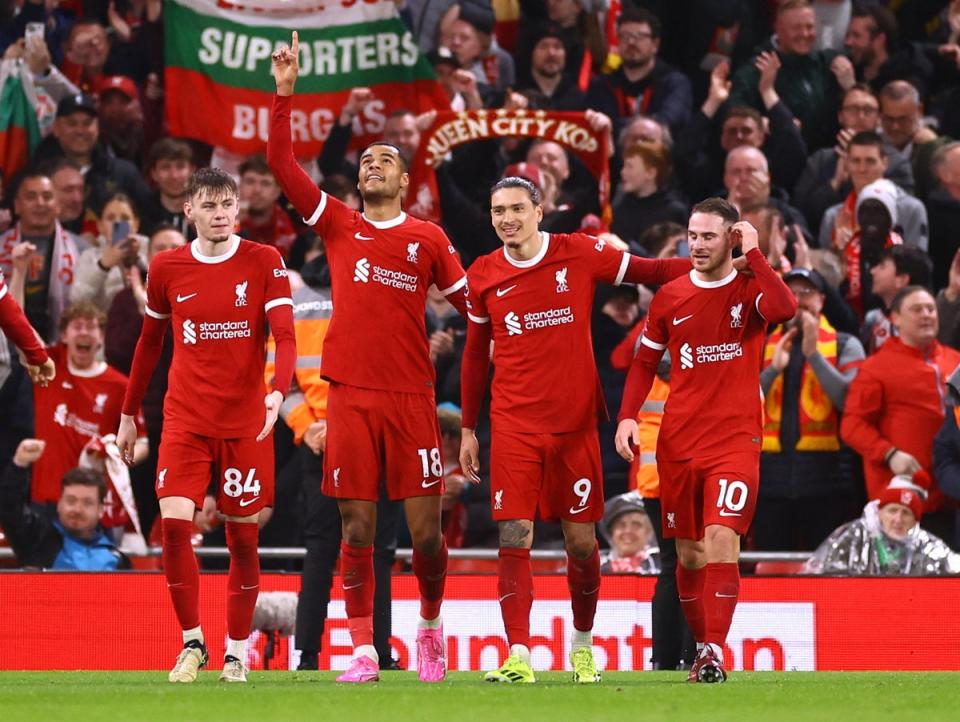 Cody Gakpo, second left, scored late on after coming on as sub (Reuters)