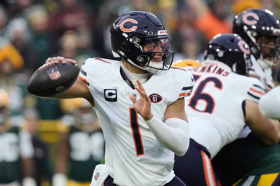 Bears quarterback Justin Fields during a game against the Packers.