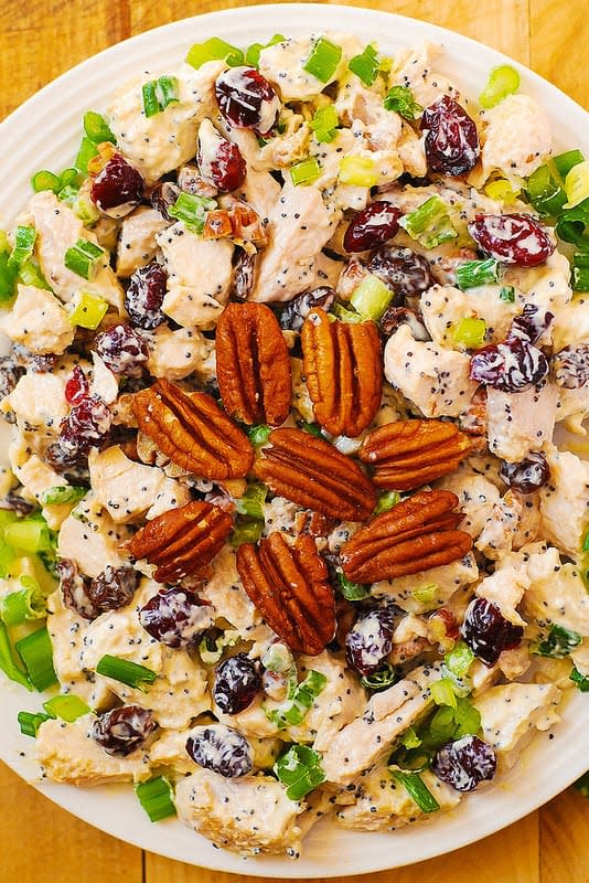 <p>Julia's Album</p><p>Cranberry pecan chicken salad with poppy seed dressing is an easy recipe that a whole family would love! It's a great side dish or light dinner. This salad makes a wonderful meal for the holiday menu, especially Thanksgiving or Christmas.</p><p><strong>Get the recipe: <a href="https://juliasalbum.com/cranberry-pecan-chicken-salad/" rel="nofollow noopener" target="_blank" data-ylk="slk:Cranberry Pecan Chicken Salad;elm:context_link;itc:0;sec:content-canvas" class="link ">Cranberry Pecan Chicken Salad</a></strong></p>