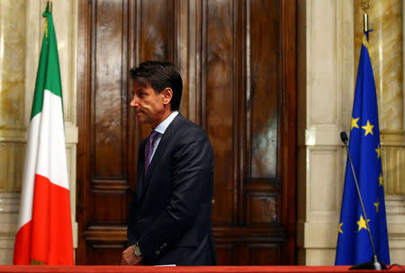 Italy's newly appointed Prime Minister Giuseppe Conte leaves at the end of a round of consultations with political parties at the Lower House in Rome, Italy, May 24, 2018. REUTERS/Tony Gentile