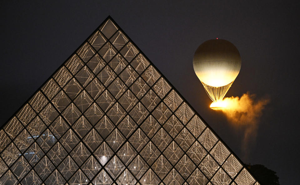 The Olympic cauldron, pictured here attached to a balloon.