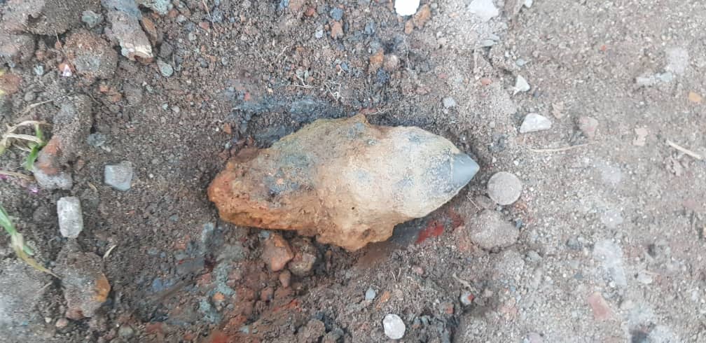 The WWII mortar shell was found in front of a kampung house in Permatang Berangan. — Picture courtesy of the police