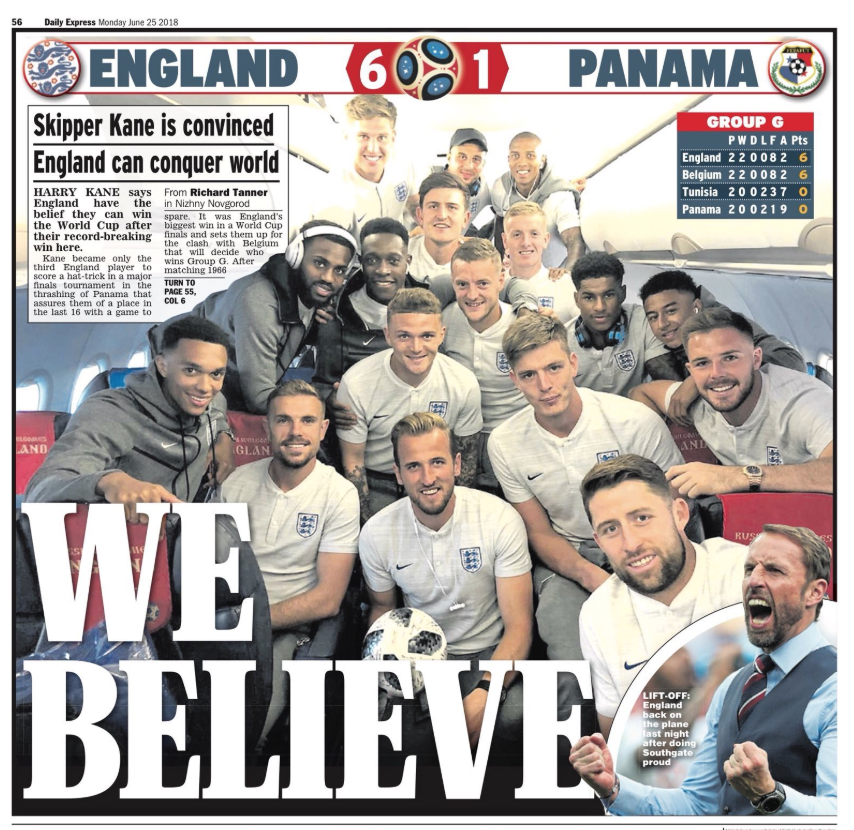 Our year? The Daily Express showed increase belief in the national team after their strong World Cup start. (Twitter)