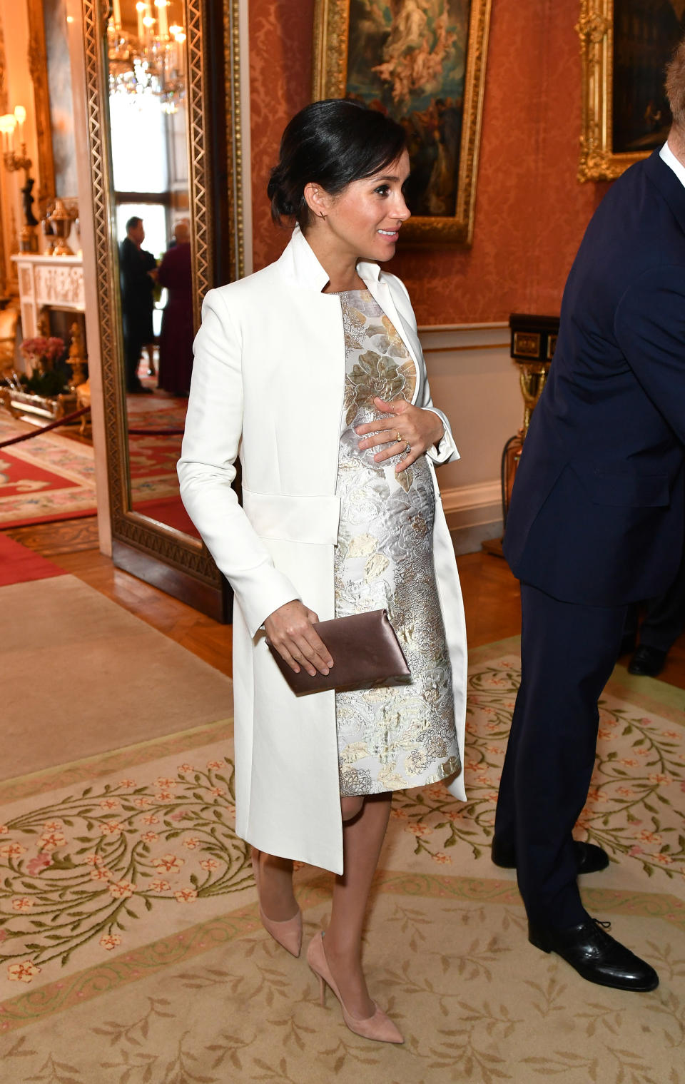 Meghan Markle wore an embroidered dress for the occasion. (Photo: Getty Images)