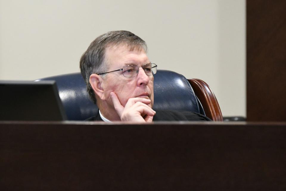 Leon County Circuit Judge James Hankinson listens intently to the testimony given by Brian Winchester, the man who shot and killed Mike Williams, during the trial against Denise Williams, Tuesday, Dec. 11, 2018. 