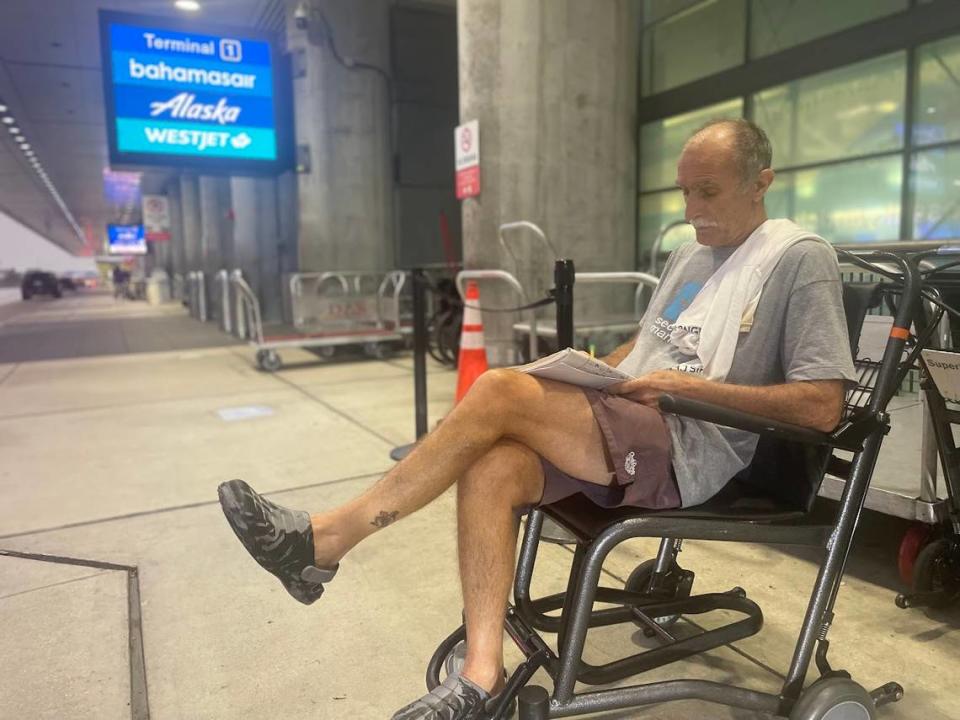 Joe Rasgado, 70, a Cooper City resident, was one of the few non-police officers at Terminal 1. He arrived around 4 p.m. Wednesday but was stuck there until 6 a.m. Thursday when he was finally able to pick up a rental car. On Thursday afternoon, he came back to the airport to return the rental car. “I’ve been living here 50 years and this has never happened,” he said about the flooded runway.