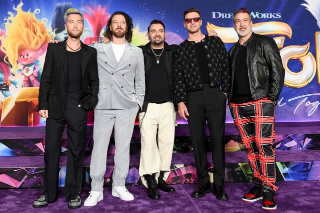 <p>Gilbert Flores/Variety via Getty</p> Lance Bass, JC Chasez, Chris Kirkpatrick, Justin Timberlake and Joey Fatone at a special screening of "Trolls Band Together" on Nov. 15, 2023