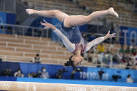 Sunisa Lee, of the United States, performs on the balance beam during the artistic gymnastics women's all-around final at the 2020 Summer Olympics, Thursday, July 29, 2021, in Tokyo. (AP Photo/Natacha Pisarenko)