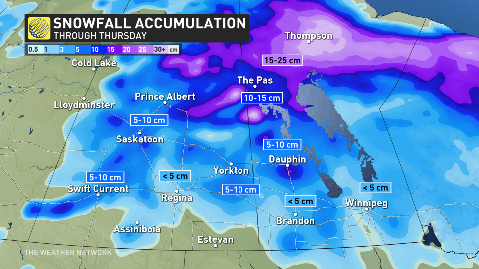 Prairies snowfall map through Thursday_April 17