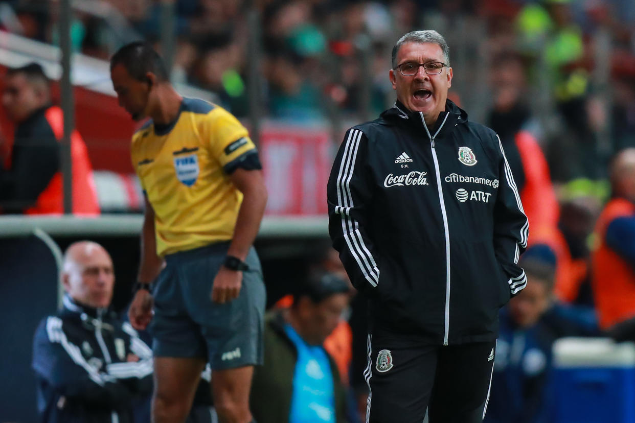 TOLUCA, MEXICO - NOVEMBER 19: Gerardo Martino coach of Mexico give instructions during the match between Mexico and Bermuda as part of the Concacaf Nation League at Nemesio Diez Stadium on November 19, 2019 in Toluca, Mexico. (Photo by Manuel Velasquez/Getty Images)