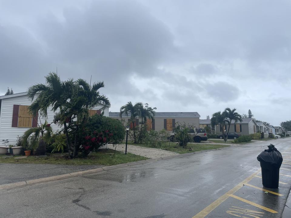 Around one third of homes in Palm Beach Colony mobile home park were boarded up at 11 a.m. Wednesday, Nov. 9, 2022 for Tropical Storm Nicole.