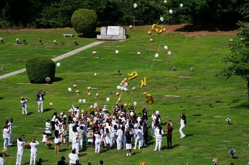 The funeral procession for Rayshard Brooks, the Black man shot dead by an Atlanta police officer, in Forest Park