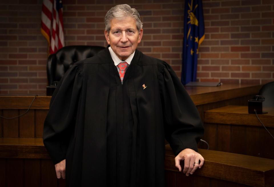 Judge Wayne Trockman poses in a courtroom of the Vanderburgh County Superior Court Thursday, Nov. 30, 2023.