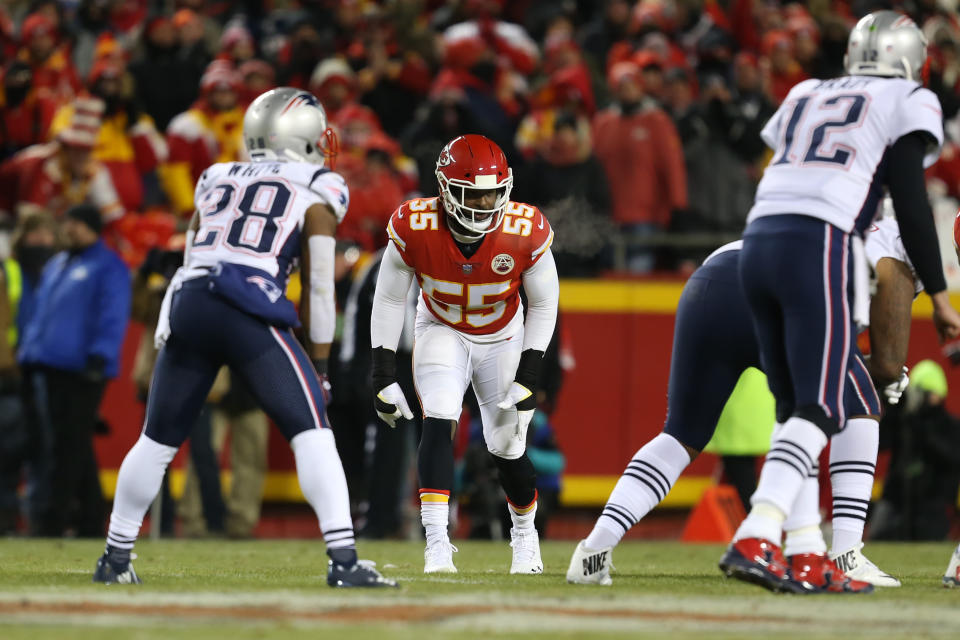 Dee Ford didn't line up correctly in the 2019 AFC title game and the Chiefs paid dearly for it. Ford faces his former team on Sunday in the Super Bowl. (Photo by Scott Winters/Icon Sportswire via Getty Images)