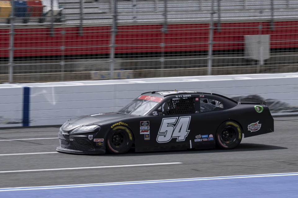 Ty Gibbs during the Alsco Uniforms 300 NASCAR Xfinity Series auto race at Charlotte Motor Speedway on Saturday, May 29, 2021 in Charlotte, NC. (AP Photo/Ben Gray)