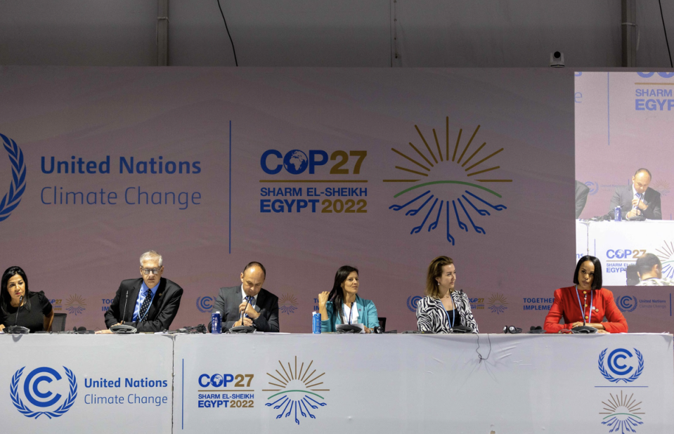 UN Goodwill Ambassador Sabrina Dhowre Elba (far right) during a panel discussion at Cop27 in Sharm el-Sheikh, Egypt (Roger Anis / IFAD)