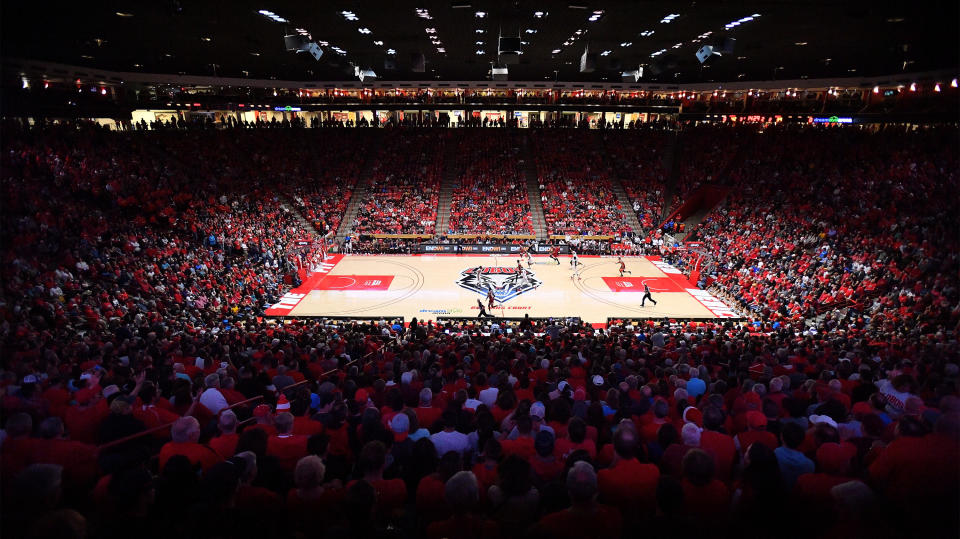 ALBUQUERQUE, NEW MEXICO - DECEMBER 14:  A general view shows a game between the New Mexico State Aggies and the New Mexico Lobos at Dreamstyle Arena - The Pit on December 14, 2019 in Albuquerque, New Mexico. The Lobos defeated the Aggie 69-62.  (Photo by Sam Wasson/Getty Images)