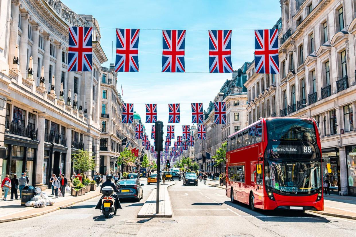 union jacks on oxford street for the queen's platinum jubilee