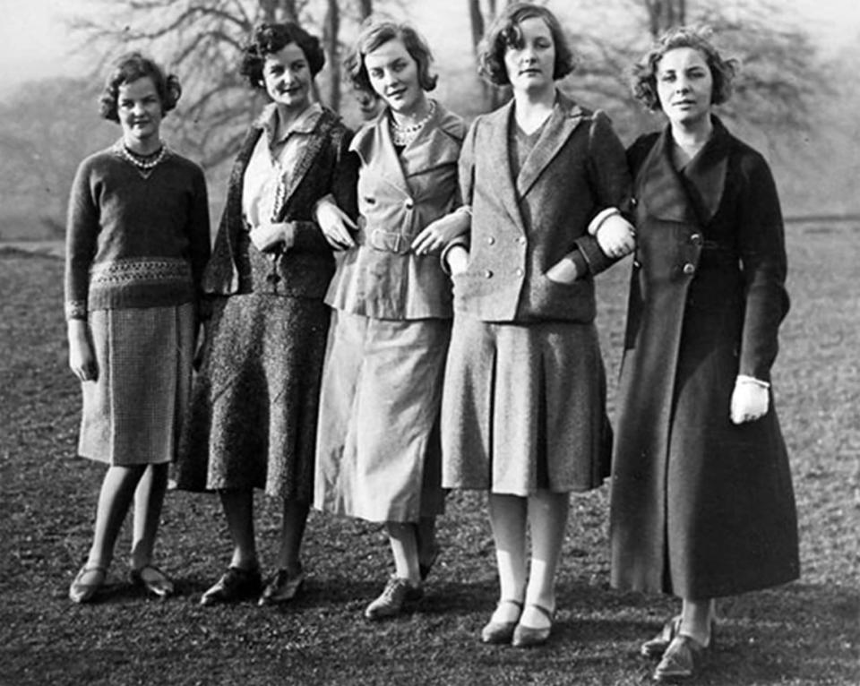 The real-life Mitford sisters in 1935: Jessica, Nancy, Diana, Unity, Pamela (Deborah is absent) - Alamy