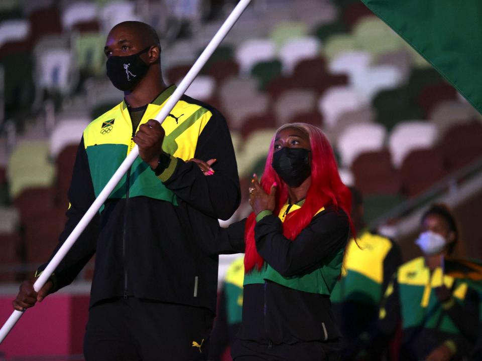 Athletes from Jamaica make their entrance at the Summer Olympics.