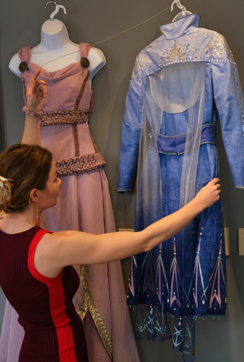 Skirvin artist in residence Petra Germany shows her versions of dresses from the Disney movies "Hercules" and "Frozen II" in her studio space in the historic downtown Oklahoma City hotel.