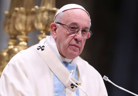 Pope Francis leads a mass to mark the World Day of Peace in Saint Peter's Basilica at the Vatican, January 1, 2019. REUTERS/Tony Gentile