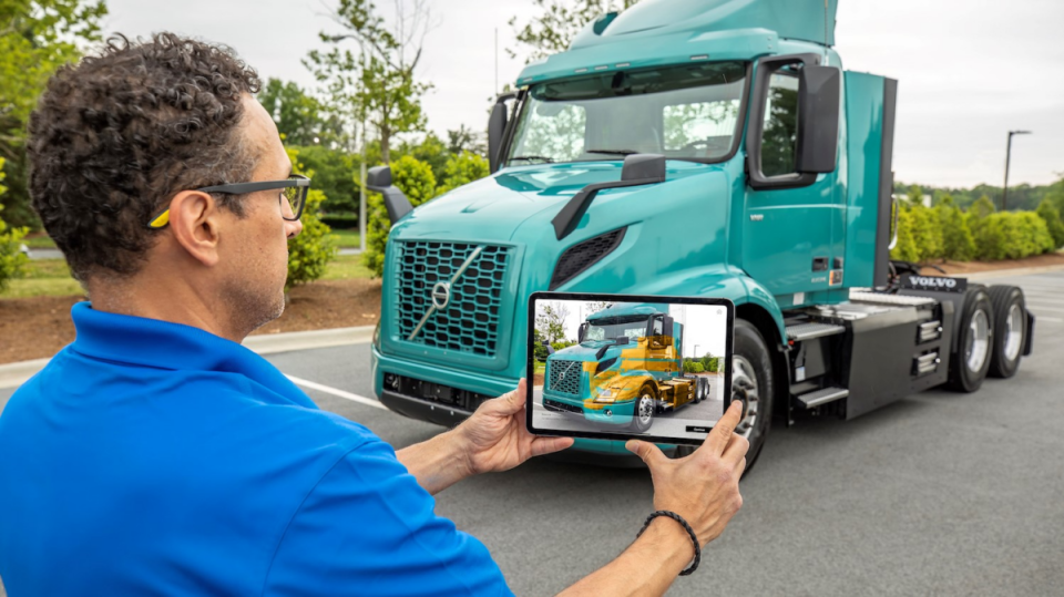 A Volvo Group augmented reality app can help first responders to a crash see under the skin of an electric truck. (Photo: Volvo Group)