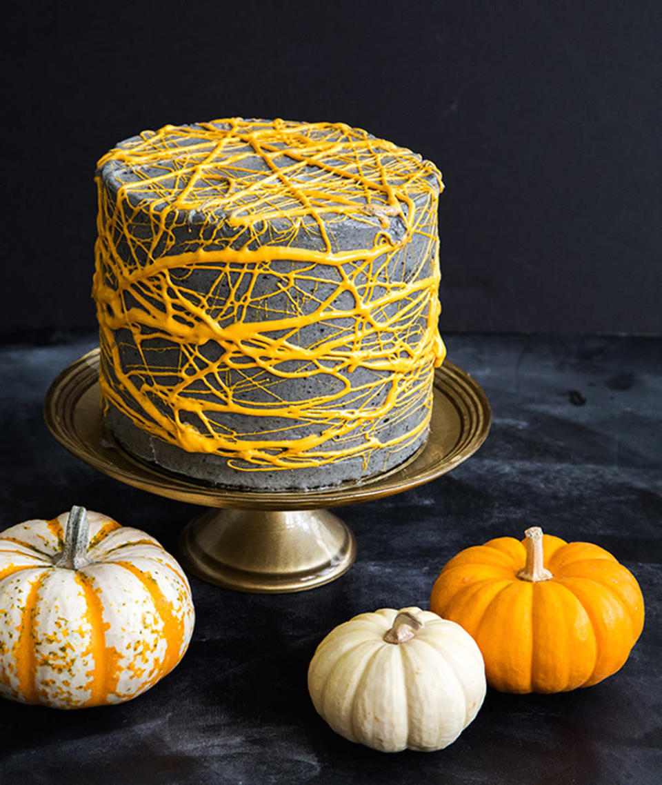 Black Sesame Cake with Marshmallow Webs