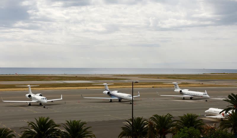 FILE PHOTO: Private jets are seen on the tarmac of Nice international airport