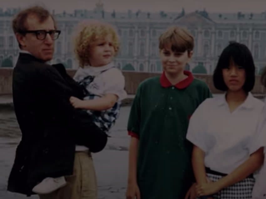 <p>An old photograph of Woody Allen is holding young Dylan Farrow featured in the teaser of HBO’s documentary </p> (Screengrab/Youtube)