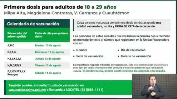 Aplicarán primera dosis para 18-29 años y segunda dosis para 40-49