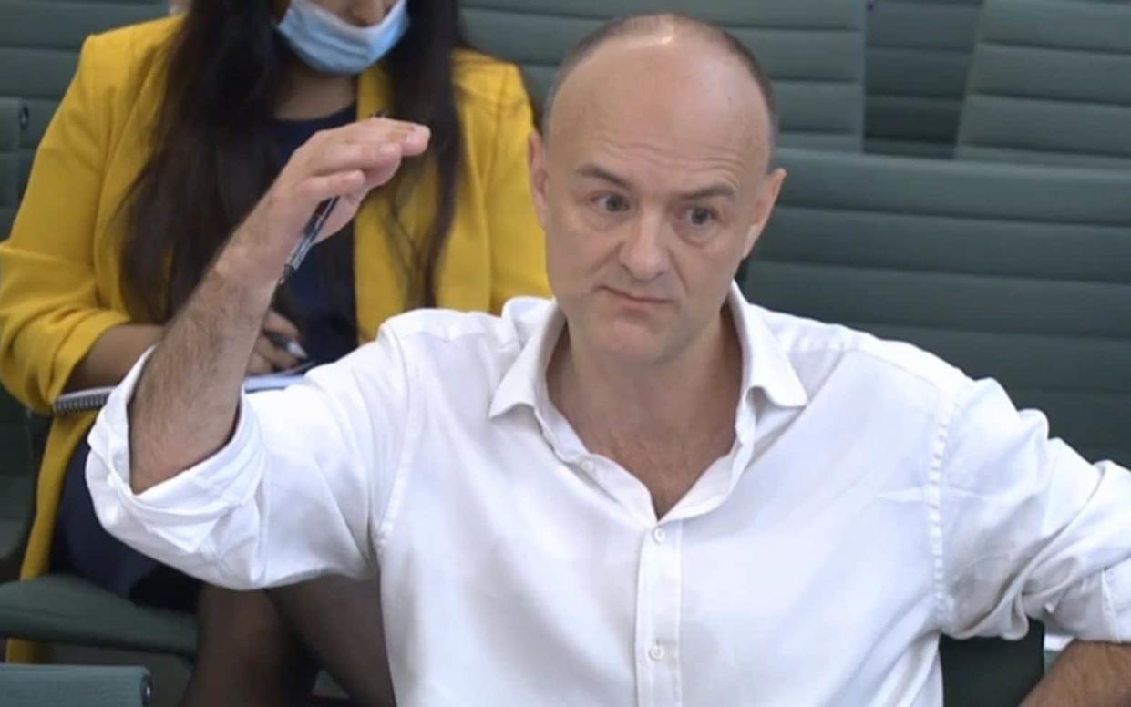 Dominic Cummings, former Chief Adviser to Prime Minister Boris Johnson, giving evidence to a joint inquiry of the Commons Health and Social Care and Science and Technology Committees on the subject of Coronavirus: lessons learnt - PA