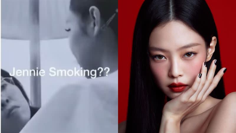 Jennie被網友抓包在室內抽菸，還朝工作人員臉上噴煙。（圖／翻攝Dcard、Jennie IG）