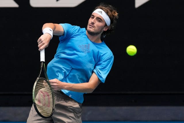 Stefanos Tsitsipas during a practice session at Melbourne Park