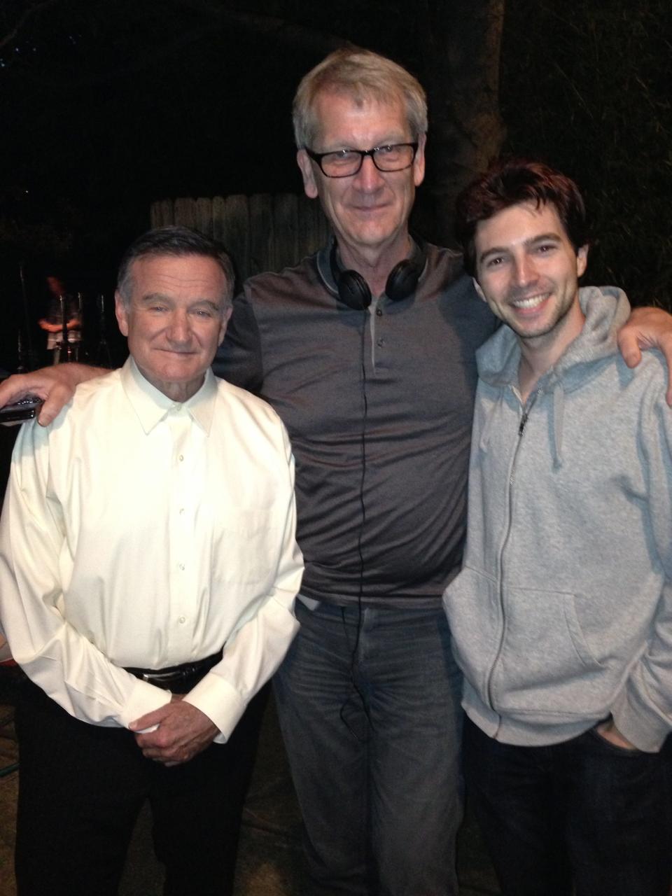 Douglas Soesbe poses with "Boulevard" actors Robin Williams and Roberto Aguire.