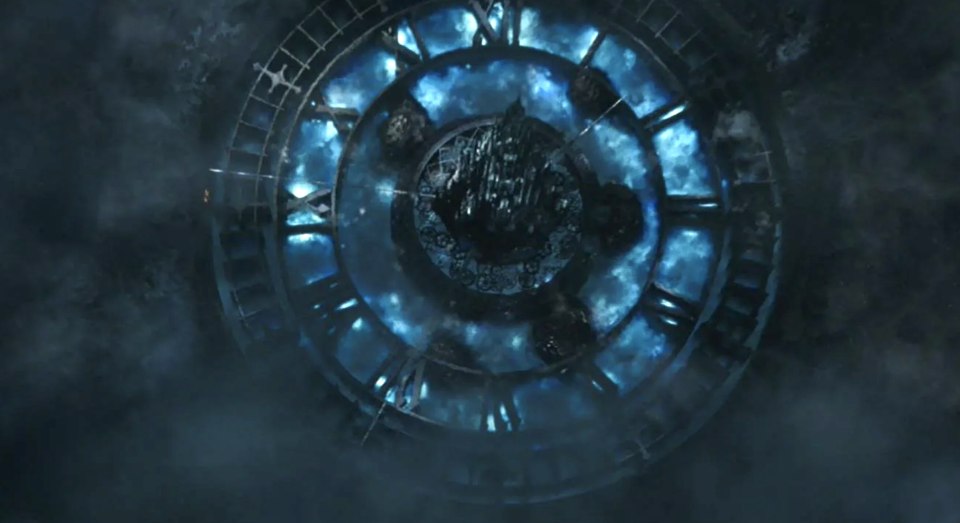 Whole view of the clock in "Alice Through the Looking Glass"