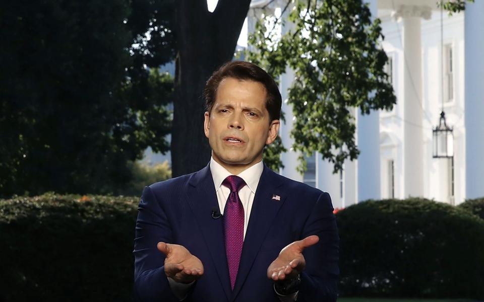 White House Communications Director Anthony Scaramucci speaks on a morning television show, from the north lawn of the White House on July 26, 2017 in Washington, DC - Credit: Getty