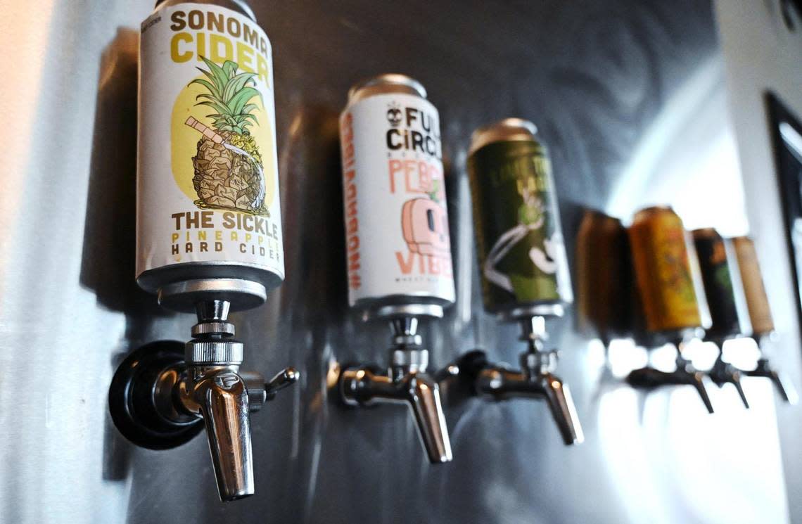 Full Circle Brewing’s sister brand Sonoma Cider is featuring the new pineapple-flavored hard cider The Sickle on tap. Photographed Saturday, Feb. 4, 2023 in Fresno.