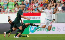 Soccer Football - International Friendly - Hungary vs Australia - Groupama Arena, Budapest, Hungary - June 9, 2018 Hungary's Krisztian Vadocz in action with Australia's Mile Jedinak REUTERS/Bernadett Szabo